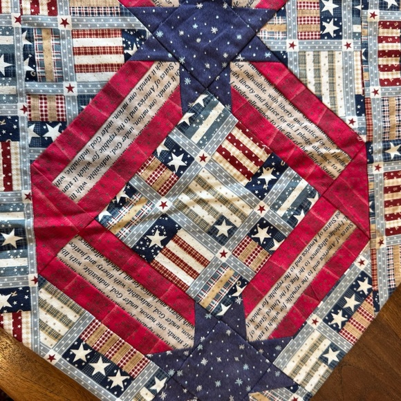 Handmade Quilt Table Runner Patriotic Two Sided Stars Quote 14” X 41” - Picture 4 of 6